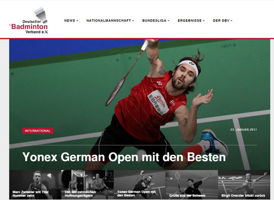 Screenshot der Homepage des Deutschen Badminton Verbandes