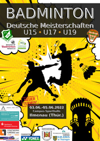 Hier sehen Sie das Plakat der Deutschen Meisterschaften U15 bis U19, die vom 03. bis 05. Juni 2022 in Ilmeau ausgetragen werden.