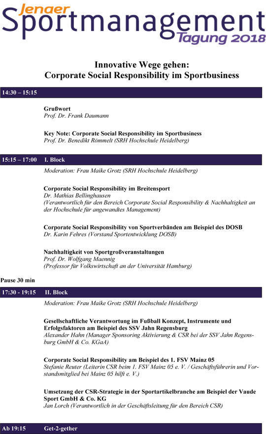 Programm Jenaer Sportmanagementtagung