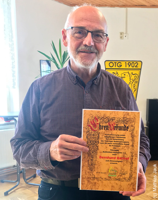 Bernard Bachof wurde zum 1. Ehrenmitglied des Thüringer Badminton-Verbandes ernannt.